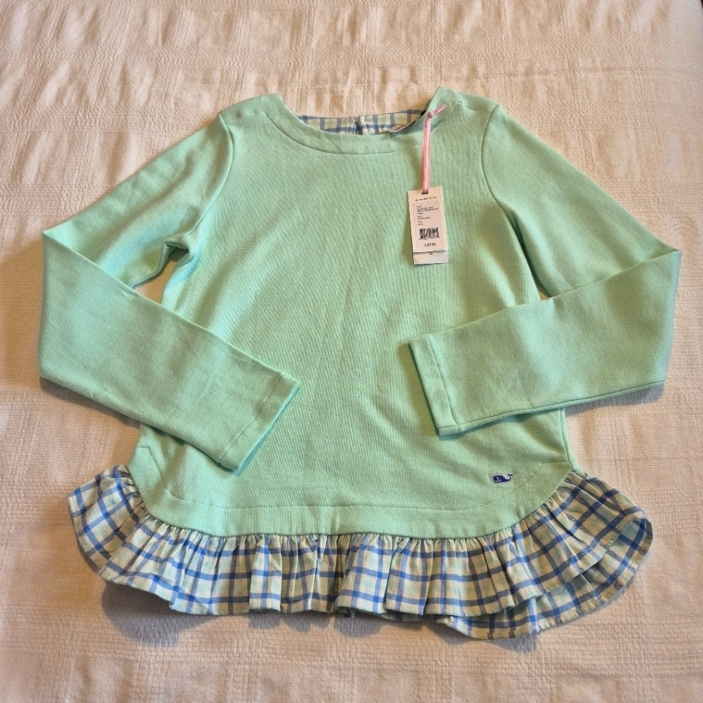 Vineyard Vines girls size 14 ruffle trim mint sweatshirt NWT